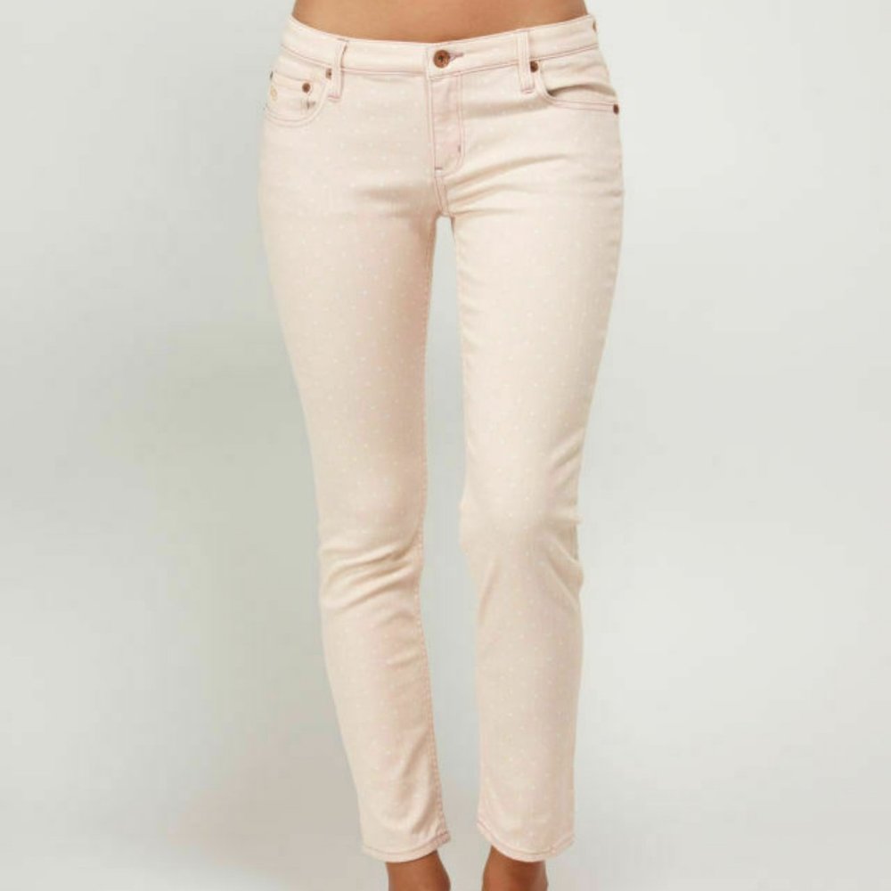 QUIKSILVER Roxy Tama Women Crop Jeans Pink Polks Dots Denim Pants